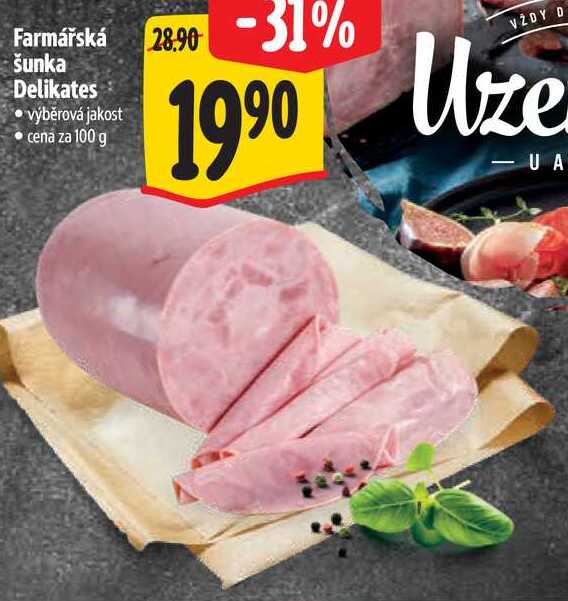 Farmářská šunka Delikates, cena za 100 g