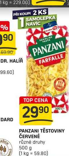 PANZANI TĚSTOVINY ČERVENÉ různé druhy 500 g 