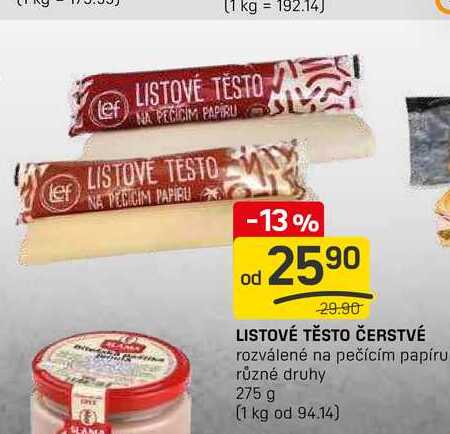 LISTOVÉ TĚSTO ČERSTVÉ rozválené na pečícím papíru různé druhy 275 g 