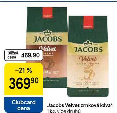 Jacobs Velvet zrnková káva, 1 kg 