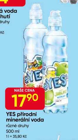 YES přírodní minerální voda různé druhy 500 ml 