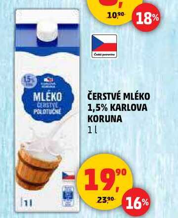 ČERSTVÉ MLÉKO 1,5% KARLOVA KORUNA, 1 l