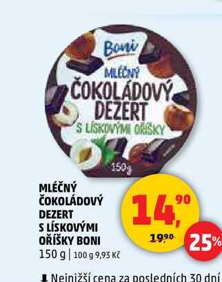 MLÉČNÝ ČOKOLÁDOVÝ DEZERT S LÍSKOVÝMI OŘÍŠKY BONI, 150g