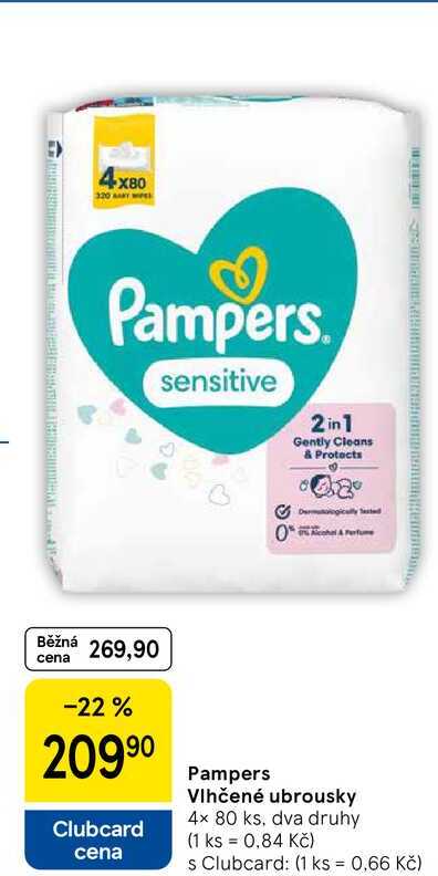 Pampers Vlhčené ubrousky, 4x 80 ks, dva druhy 