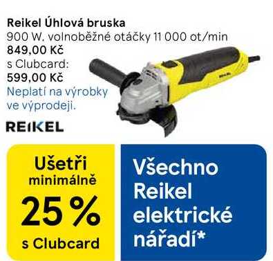 Reikel Úhlová bruska, 900 W. volnoběžné otáčky 11 000 ot/min 