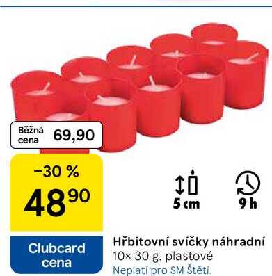 Hřbitovní svíčky náhradní, 10× 30 g. plastové 