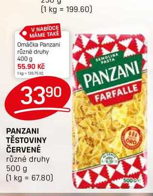 PANZANI TĚSTOVINY ČERVENÉ různé druhy 500 g 