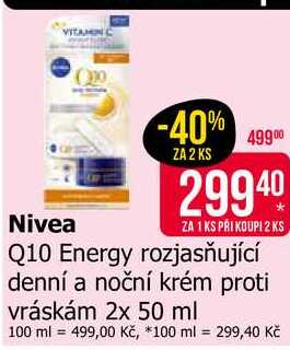 Nivea Q10 Energy rozjasňující denní a noční krém proti vráskám 2x 50 ml