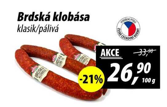 Brdská klobása klasik/pálivá, 100 g
