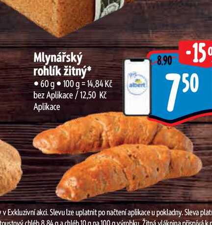 Mlynářský rohlík žitný 60 g 