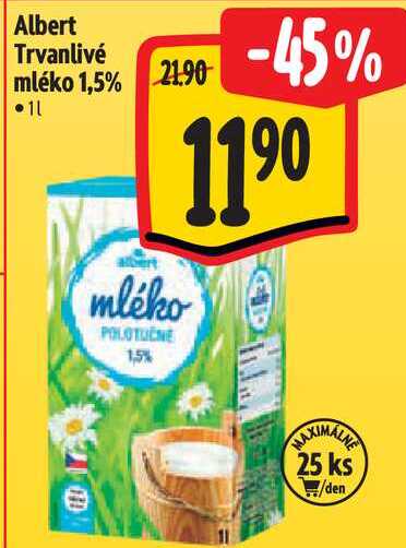 Albert Trvanlivé mléko 1,5%, 1 l