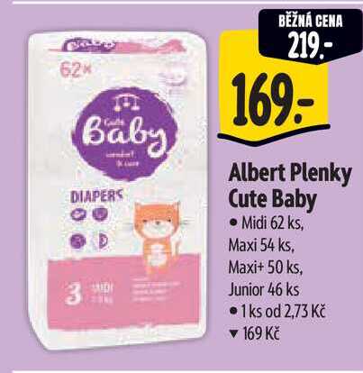   Albert Plenky Cute Baby • Midi 62 ks, Maxi 54 ks, Maxi+ 50 ks, Junior 46 ks 