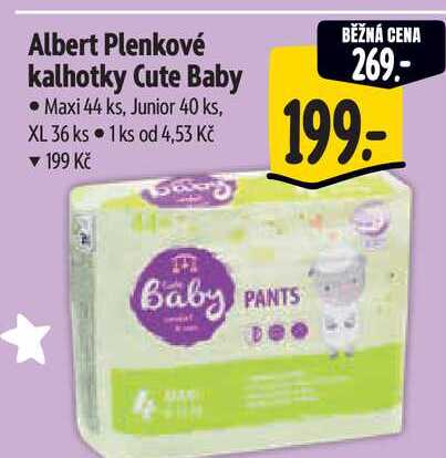 Albert Plenkové kalhotky Cute Baby Maxi 44 ks, Junior 40 ks, XL 36 ks 