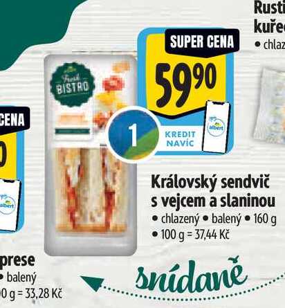  Královský sendvič s vejcem a slaninou 160 g