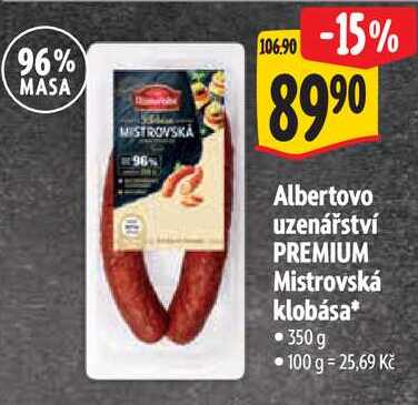 Albertovo uzenářství PREMIUM Mistrovská klobása, 350 g