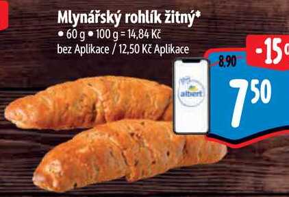 Mlynářský rohlík žitný, 60 g 