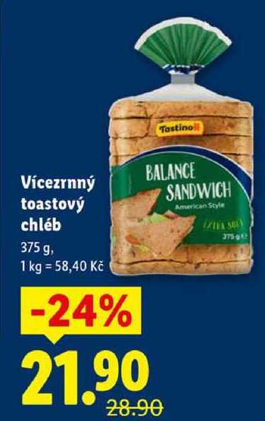 Vícezrnný toastový chléb, 375 g