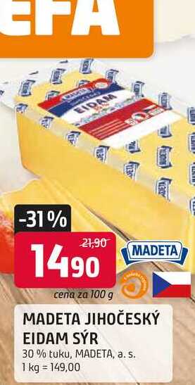 Madeta Jihočeský eidam 30% 100g, vybrané druhy