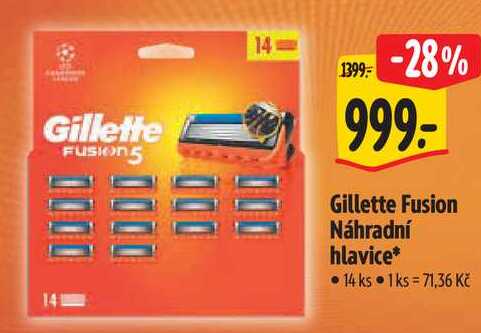 Gillette Fusion Náhradní hlavice, 14 ks