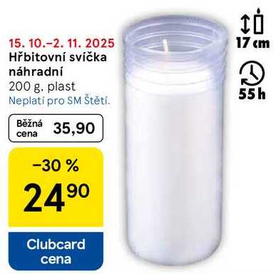 Hřbitovní svíčka náhradní, 200 g, plast 