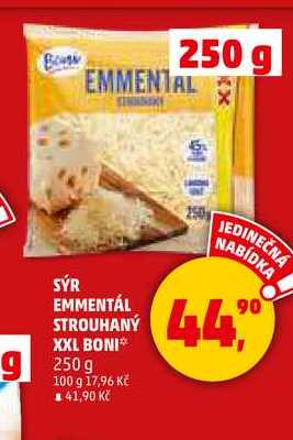 SÝR EMMENTÁL STROUHANÝ XXL BONI, 250 g 