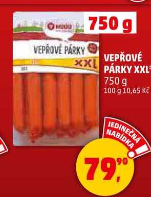VEPŘOVÉ PÁRKY XXL, 750 g