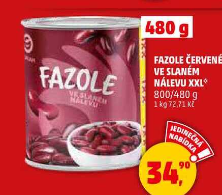 FAZOLE ČERVENÉ VE SLANÉM NÁLEVU XXL, 800/480 g