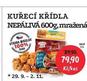 KUŘECÍ KŘÍDLA NEPÁLIVÁ 600g, mražená