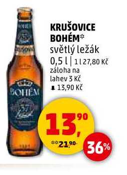 KRUŠOVICE BOHÉM světlý ležák, 0,5 l