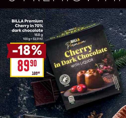 BILLA Premium Cherry in 70% dark chocolate 168 g 