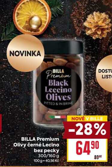 BILLA Premium Olivy černé Lecino bez pecky 300/160 g 