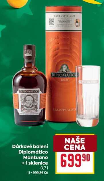 Dárkové balení Diplomático Mantuano +1 sklenice 0,7l
