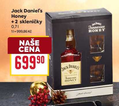 Jack Daniel's Honey + 2 skleničky 0,7l
