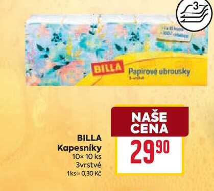 BILLA Kapesníky 10x 10 ks 3vrstvé 