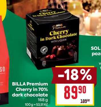BILLA Premium Cherry in 70% dark chocolate 168 g