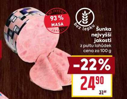 Šunka nejvyšší jakosti z pultu lahůdek cena za 100 g 