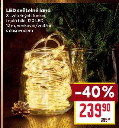 LED světelné lano 8 světelných funkcí, teplá bílá, 120 LED, 12 m, venkovní/vnitřní s časovačem 