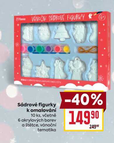 Sádrové figurky k omalování 10 ks, včetně 6 akrylových barev a štětce, vánoční tematika 