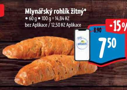 Mlynářský rohlík žitný, 60 g