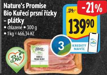 Nature's Promise Bio Kuřecí prsní řízky - plátky, 300 g