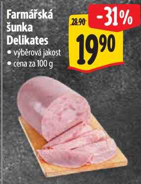 Farmářská šunka Delikates, cena za 100 g 