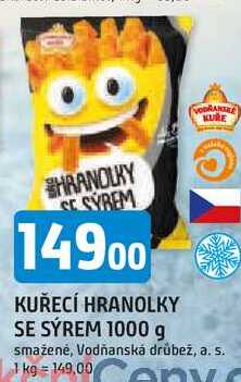 Vodňanské Kuře Kuřecí hranolky smažené se sýrem 1000g