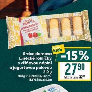 Srdce domova klub Linecké rohlíčky s višňovou náplní a jogurtovou polevou 210 g 