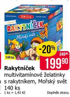 Rakytníček multivitamínové želatinky s rakytníkem, Mořský svět 140 ks