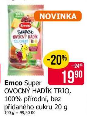 Emco Super OVOCNÝ HADÍK TRIO, 100% přírodní, bez přidaného cukru 20 g 