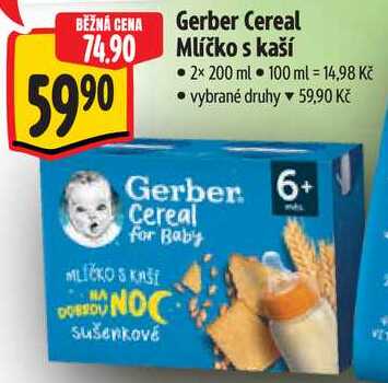 Gerber Cereal Mlíčko s kaší, 2x 200 ml 