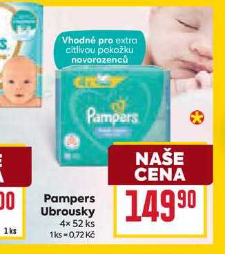 Pampers Ubrousky 4× 52 ks