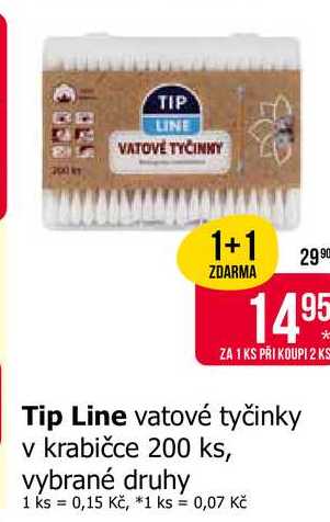 Tip Line vatové tyčinky v krabičce 200 ks, vybrané druhy 