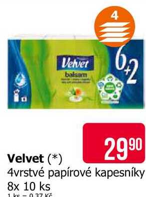 Velvet balsam 4vrstvé papírové kapesníky 8x 10 ks