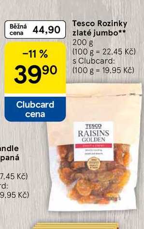 Tesco Rozinky zlaté jumbo, 200 g 
